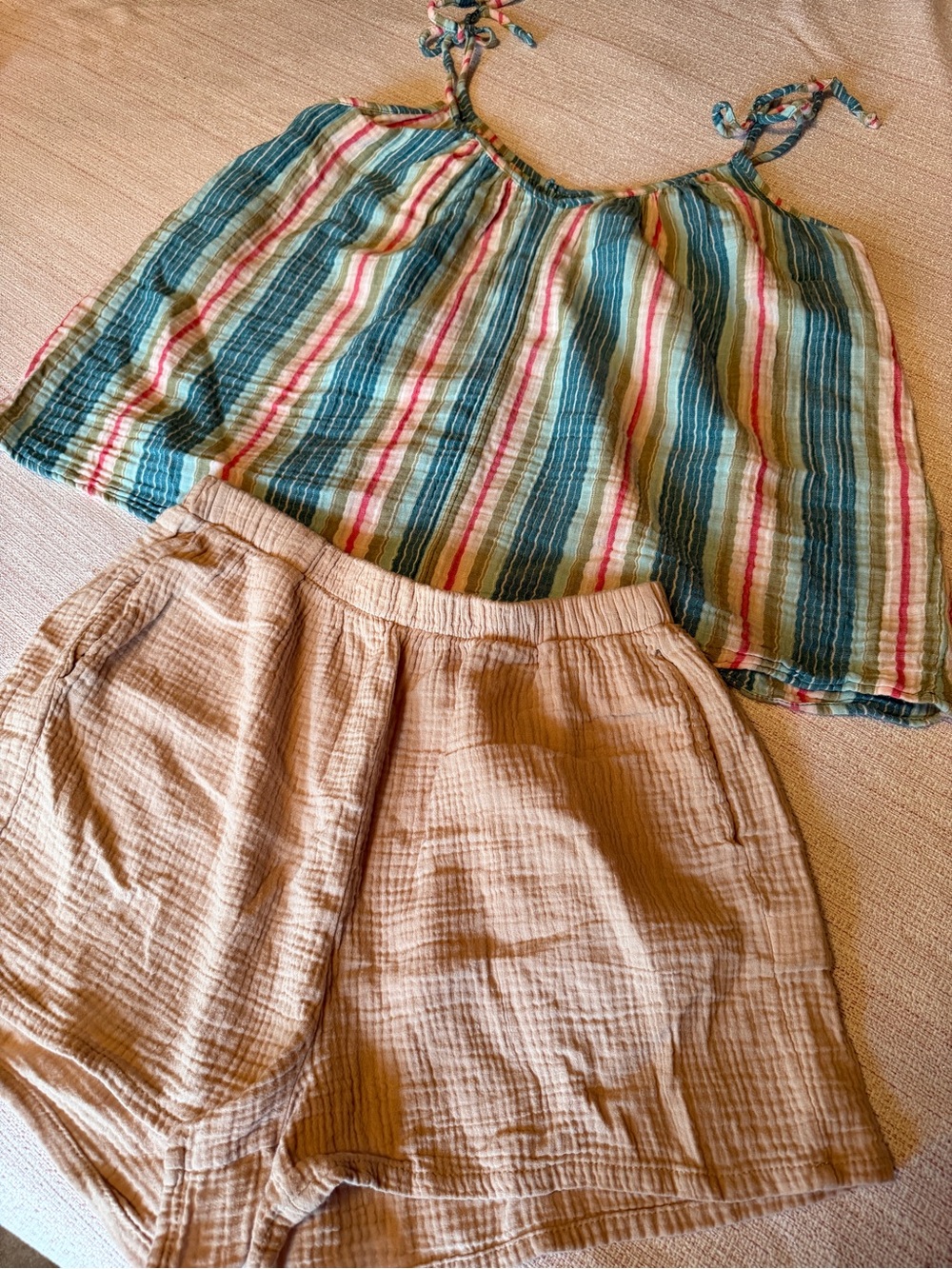 Old Navy Striped Gauze Cami and Tan Pull-On Shorts Set